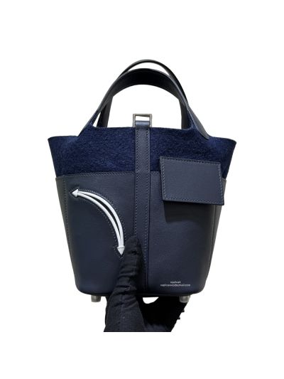 Hermes Picotin Go Team 18 Wool and Leather Bucket Bag Navy Blue 18CM 523642