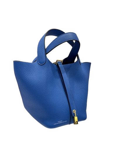 Hermes Picotin Lock 18 Bucket Bag Blue Grained Calfskin 18x19x13CM 523652