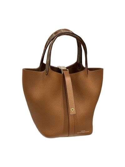 Hermes Picotin Lock 18 Bucket Bag Brown Crocodile Leather and Grained Calfskin 18x19x13CM 523651