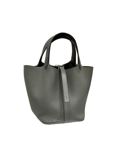Hermes Picotin Lock 18 Bucket Bag Dark Grey Crocodile Leather and Grained Calfskin 18x19x13CM 523655