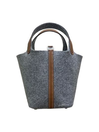 Hermes Picotin Lock 18 Gris Moyen Feutre Wool Tote Bucket Bag Dark Grey 18CM 523658