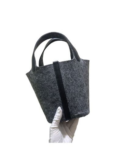 Hermes Picotin Lock 18 Gris Moyen Feutre Wool Tote Bucket Bag Dark Grey 18CM 523659