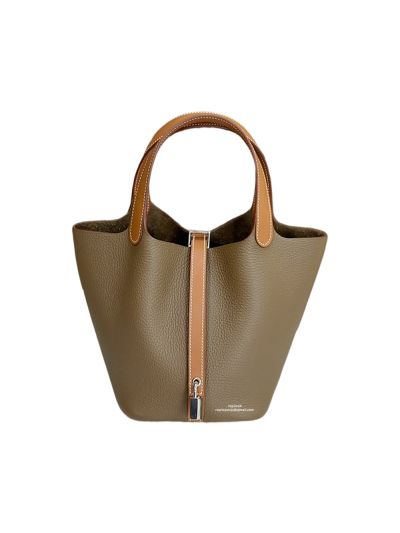 Hermes Picotin Lock 18 Khaki Green Brown Leather Bucket Bag 18x19x13CM 523661