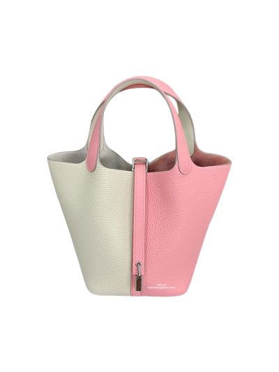 Hermes Picotin Lock 18 White Pink Leather Bucket Bag 18x19x13CM 523667