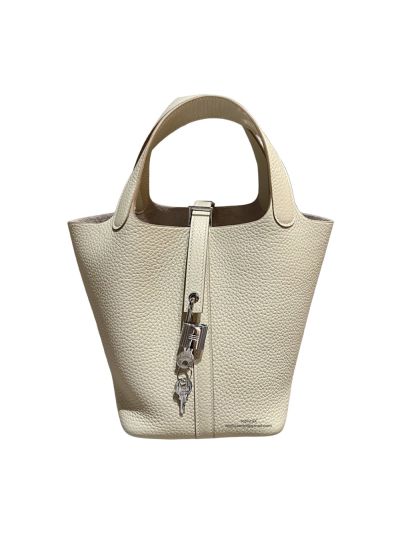 Hermes Picotin Lock Togo Bucket Bag White 18CM 523608