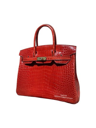 Hermes Black Shiny Niloticus Crocodile Birkin 30 Hand Stitched Bag 522242