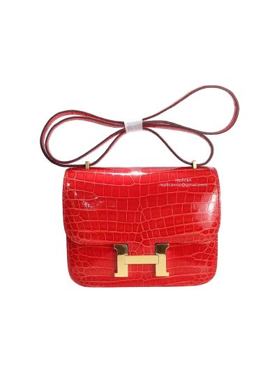 Hermes Red Shiny Niloticus Crocodile Constance 19 Hand Stitched Bag 522247