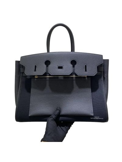 Hermes SS25 Upside Down Birkin 35 lenvers Canvas and Black Leather Bag 35CM 524761