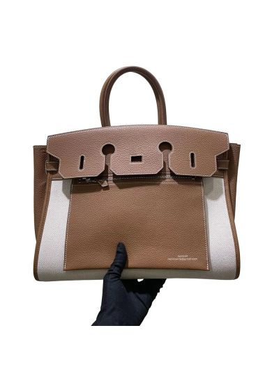 Hermes SS25 Upside Down Birkin 35 lenvers Canvas and Brown Leather Bag 35CM 524760