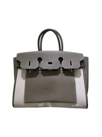Hermes SS25 Upside Down Birkin 35 lenvers Canvas and Grey Leather Bag 35CM 524762