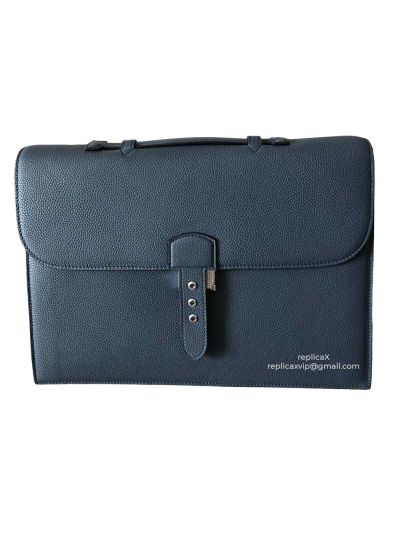 Hermes Taurillon Clemence Sac A Depeche 38 Briefcase Blue 38CM 522324