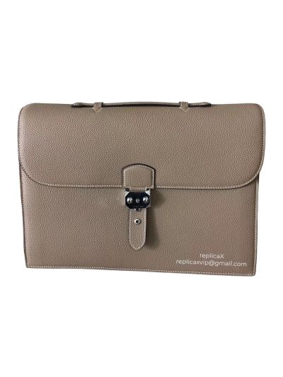 Hermes Taurillon Clemence Sac A Depeche 38 Briefcase Grey 38CM 522328