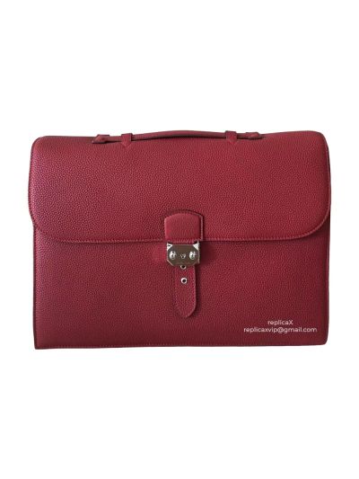 Hermes Taurillon Clemence Sac A Depeche 38 Briefcase Red 38CM 522326