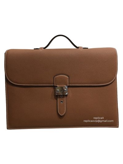 Hermes Taurillon Clemence Sac A Depeche 38 Briefcase Tan 38CM 522329