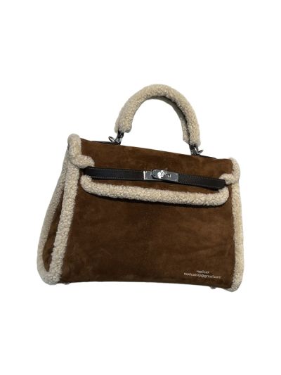 Hermes Teddy Kelly 35 Shearling Brown Leather Bag 35CM 523426