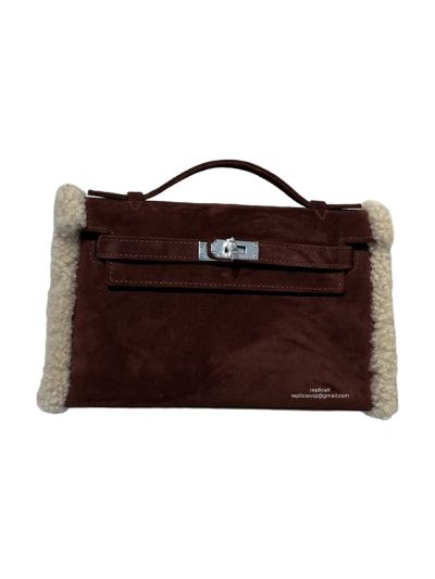 Hermes Teddy Mini Kelly Shearling Burgundy Leather 523424