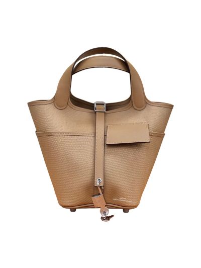 Hermes Toile Goeland Swift Cargo Picotin Lock 18 Bucket Shoulder Bag Brown 18x19x13CM 524495