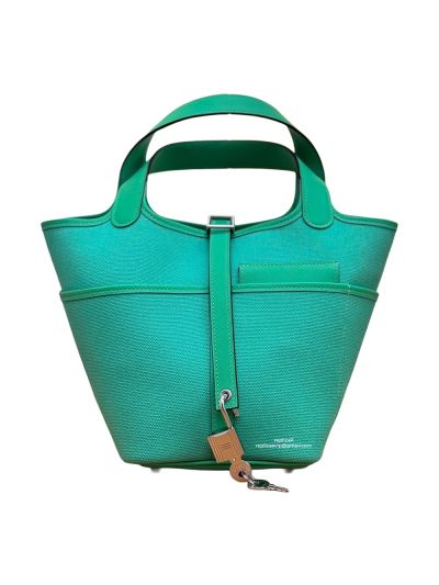 Hermes Toile Goeland Swift Cargo Picotin Lock 18 Bucket Shoulder Bag Green 522977