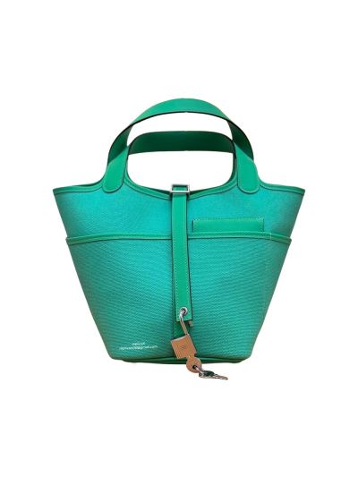 Hermes Toile Goeland Swift Cargo Picotin Lock 18 Bucket Shoulder Bag Green 18x19x13CM 524493