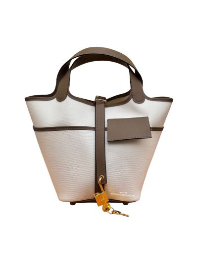 Hermes Toile Goeland Swift Cargo Picotin Lock 18 Bucket Shoulder Bag Grey 522983