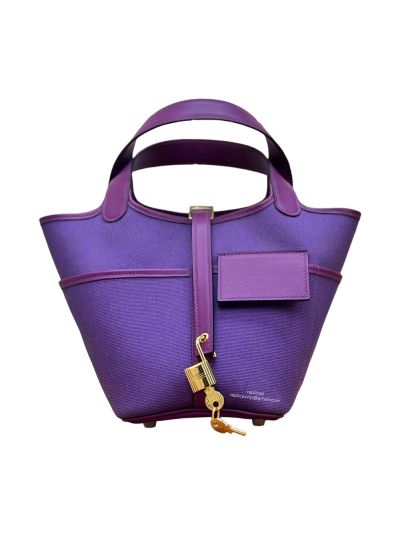 Hermes Toile Goeland Swift Cargo Picotin Lock 18 Bucket Shoulder Bag Purple 522982