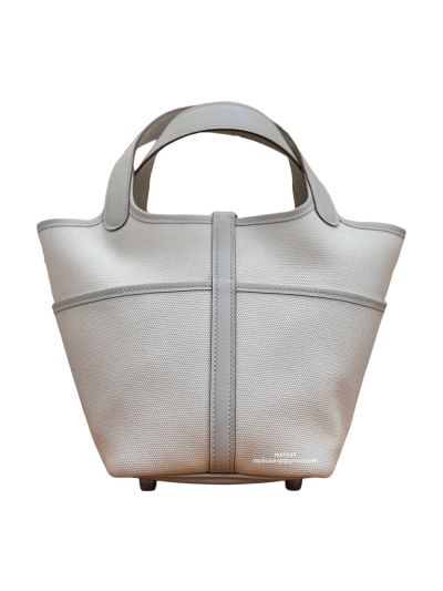Hermes Toile Goeland Swift Cargo Picotin Lock 18 Bucket Shoulder Bag White 522980