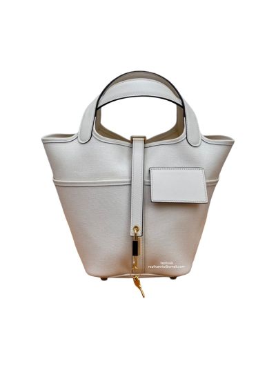 Hermes Toile Goeland Swift Cargo Picotin Lock 18 Bucket Shoulder Bag White 522981