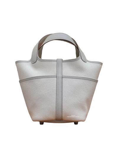 Hermes Toile Goeland Swift Cargo Picotin Lock 18 Bucket Shoulder Bag White 18x19x13CM 524496