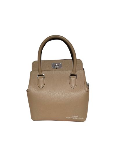 Hermes Toolbox 20 Leather Tote Shoulder Bag Light Grey 522973