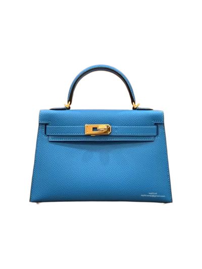 Hermes Top Handle Bag Hermes VIP Mini Kelly 19 Shoulder Bag Blue Epsom Calfskin 19CM 523336