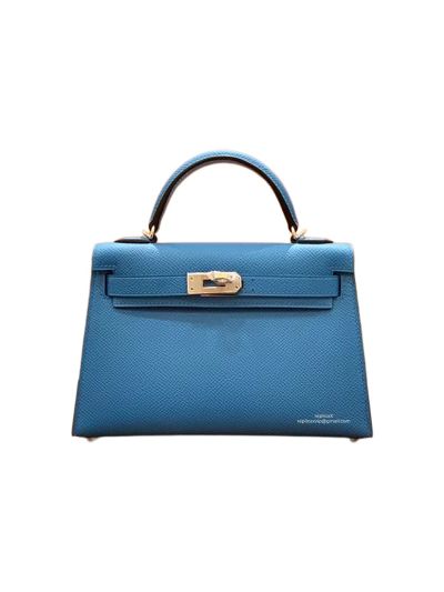Hermes Top Handle Bag Hermes VIP Mini Kelly 19 Shoulder Bag Blue Epsom Calfskin 19CM 523337