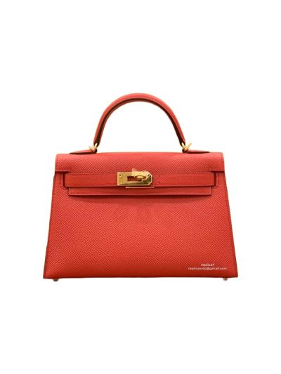Hermes Top Handle Bag Hermes VIP Mini Kelly 19 Shoulder Bag China Red Epsom Calfskin 19CM 523338
