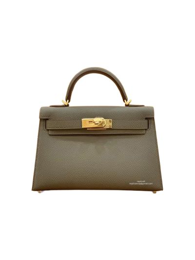 Hermes Top Handle Bag Hermes VIP Mini Kelly 19 Shoulder Bag Dark Gray Calfskin 19CM 523339