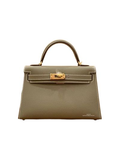 Hermes Top Handle Bag Hermes VIP Mini Kelly 19 Shoulder Bag Gray Epsom Calfskin 19CM 522850
