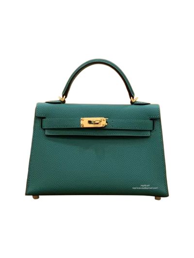 Hermes Top Handle Bag Hermes VIP Mini Kelly 19 Shoulder Bag Green Epsom Calfskin 19CM 522849