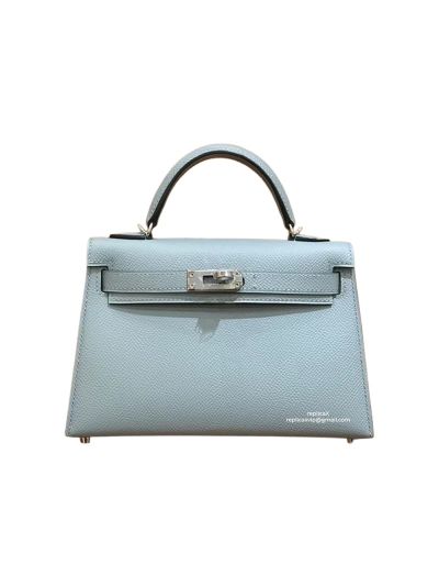 Hermes Top Handle Bag Hermes VIP Mini Kelly 19 Shoulder Bag Light Blue Epsom Calfskin 19CM 522841