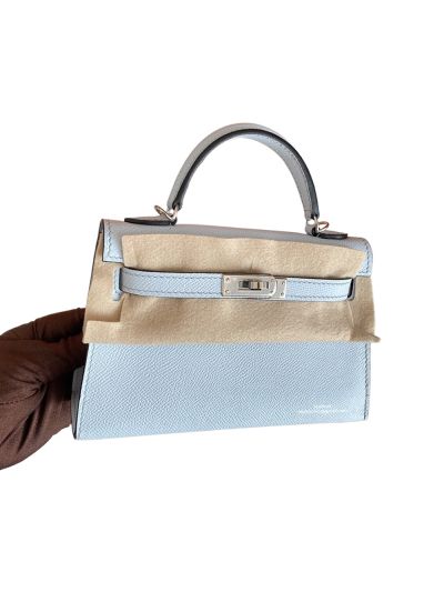Hermes Top Handle Bag Hermes VIP Mini Kelly 19 Shoulder Bag Light Blue Epsom Calfskin 19CM 523351