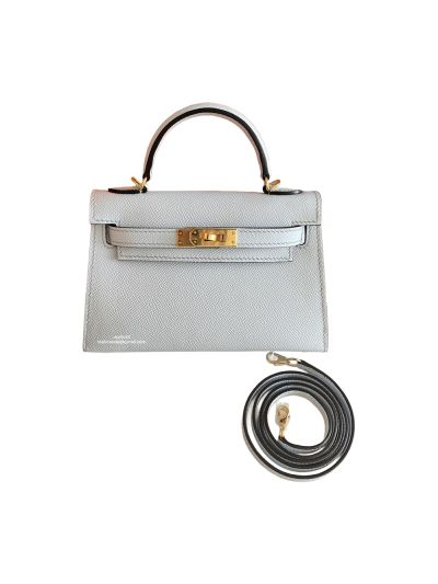 Hermes Top Handle Bag Hermes VIP Mini Kelly 19 Shoulder Bag Light Blue Epsom Calfskin 19CM 523352