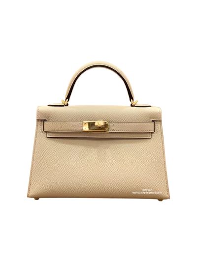 Hermes Top Handle Bag Hermes VIP Mini Kelly 19 Shoulder Bag Light Gray Epsom Calfskin 19CM 522853