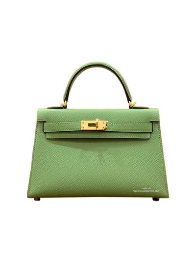 Hermes Top Handle Bag Hermes VIP Mini Kelly 19 Shoulder Bag Mint Green Epsom Calfskin 19CM 522847