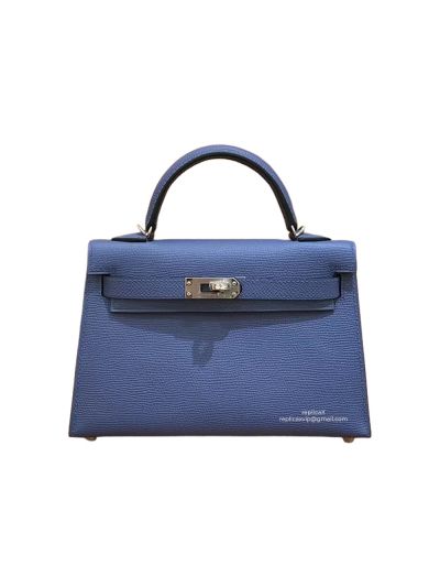 Hermes Top Handle Bag Hermes VIP Mini Kelly 19 Shoulder Bag Navy Blue Epsom Calfskin 19CM 522842