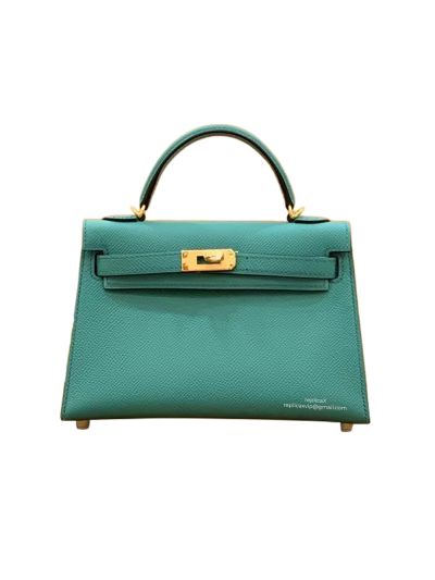 Hermes Top Handle Bag Hermes VIP Mini Kelly 19 Shoulder Bag Peacock Blue Epsom Calfskin 19CM 522843