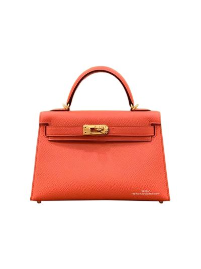 Hermes Top Handle Bag Hermes VIP Mini Kelly 19 Shoulder Bag Red Epsom Calfskin 19CM 523346