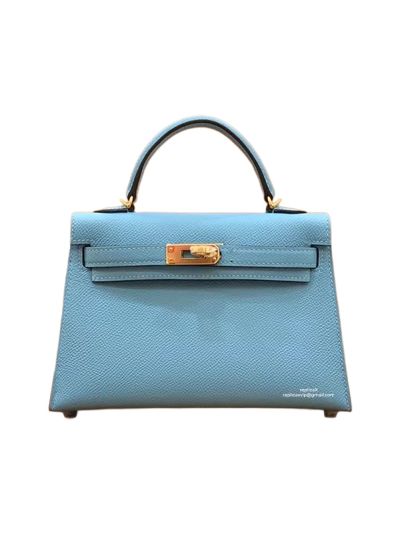 Hermes Top Handle Bag Hermes VIP Mini Kelly 19 Shoulder Bag Sky Blue Epsom Calfskin 19CM 522848