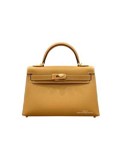 Hermes Top Handle Bag Hermes VIP Mini Kelly 19 Shoulder Bag Tan Epsom Calfskin 19CM 522851