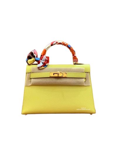 Hermes Top Handle Bag Hermes VIP Mini Kelly 19 Shoulder Bag Yellow Epsom Calfskin 19CM 523340