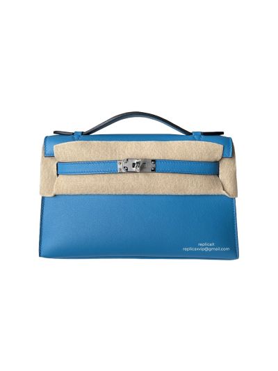 Hermes Top Handle Bag Hermes VIP Mini Kelly Top Handle Bag Blue Swift Calf Leather 22CM 522861
