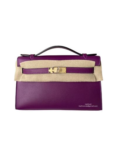 Hermes Top Handle Bag Hermes VIP Mini Kelly Top Handle Bag Purple Swift Calf Leather 22CM 522863