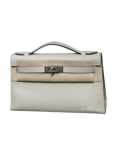 Hermes Top Handle Hermes VIP Kelly Mini Pochette Craie Swift Leather Bag Creme White 22CM 522904
