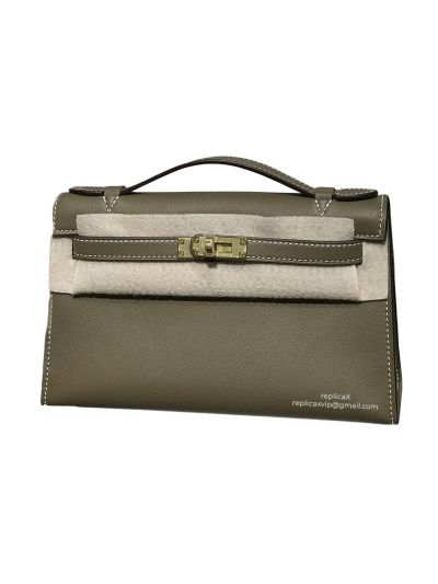 Hermes Top Handle Hermes VIP Kelly Mini Pochette Craie Swift Leather Bag Gray 22CM 522888